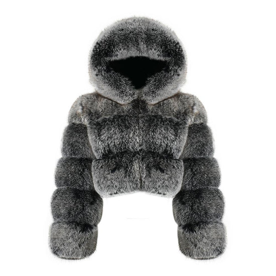 CROPPED MINI HOODED COAT SMOKE
